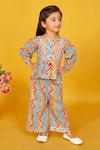 Maaikid_Pink Cotton Print Line Pleated Kurta With Pant _Online_at_Aza_Fashions