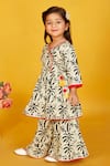 Shop_Maaikid_Black Cotton Print Leaf Tiered Kurta With Sharara _Online_at_Aza_Fashions