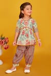 Maaikid_Multi Color Cotton Print Floral Mirror Embroidered Peplum Kurta With Salwar Pant _Online_at_Aza_Fashions