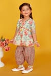 Buy_Maaikid_Multi Color Cotton Print Floral Mirror Embroidered Peplum Kurta With Salwar Pant _Online_at_Aza_Fashions