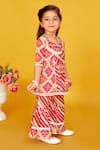 Shop_Maaikid_Red Cotton Print Bandhani Embroidered Peplum Kurta With Sharara _Online_at_Aza_Fashions