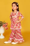 Maaikid_Red Cotton Print Bandhani Embroidered Peplum Kurta With Sharara _at_Aza_Fashions