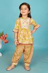 Buy_Maaikid_Yellow Cotton Print Floral Peplum Kurta With Salwar Pant _at_Aza_Fashions