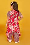 Shop_Maaikid_Red Cotton Print Floral Asymmetric Jacket And Pant Set _at_Aza_Fashions