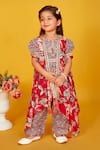 Buy_Maaikid_Red Cotton Print Floral Asymmetric Jacket And Pant Set _Online_at_Aza_Fashions