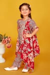 Shop_Maaikid_Red Cotton Print Floral Asymmetric Jacket And Pant Set _Online_at_Aza_Fashions