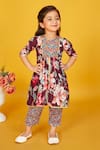 Buy_Maaikid_Magenta Cotton Print Floral Embroidered Peplum Kurta With Salwar Pant _at_Aza_Fashions