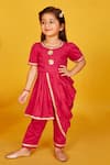 Buy_Maaikid_Pink Cotton Embroidery Gota Lace Cowl Draped Kurta With Straight Pant _at_Aza_Fashions