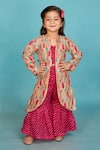 Buy_Maaikid_Pink Cotton Print Lehariya Brocade Embroidered Jacket With Sharara Set _at_Aza_Fashions