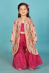 Maaikid_Pink Cotton Print Lehariya Brocade Embroidered Jacket With Sharara Set _Online_at_Aza_Fashions