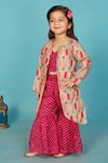 Buy_Maaikid_Pink Cotton Print Lehariya Brocade Embroidered Jacket With Sharara Set _Online_at_Aza_Fashions