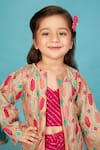 Buy_Maaikid_Pink Cotton Print Lehariya Brocade Embroidered Jacket With Sharara Set 