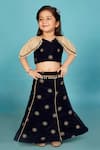 Buy_Maaikid_Blue Velvet Embroidery Floral Kalidar Lehenga Set _at_Aza_Fashions