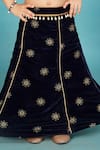 Maaikid_Blue Velvet Embroidery Floral Kalidar Lehenga Set _Online_at_Aza_Fashions