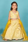 Buy_Maaikid_Yellow Banarasi Silk Embroidery Mirror Lehenga Set _at_Aza_Fashions