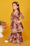 Shop_Maaikid_Brown Cotton Print Floral Mirror Embroidered Peplum Kurta With Sharara _Online_at_Aza_Fashions