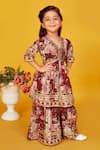 Maaikid_Brown Cotton Print Floral Mirror Embroidered Peplum Kurta With Sharara _at_Aza_Fashions