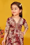 Buy_Maaikid_Brown Cotton Print Floral Mirror Embroidered Peplum Kurta With Sharara 