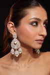 Buy_Vivinia By Vidhi Mehra_Silver Plated Pearls, Zari Zircon Studded Tear Drop Carved Earrings _at_Aza_Fashions