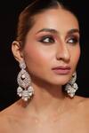 Shop_Vivinia By Vidhi Mehra_Silver Plated Pearls, Zari Zircon Studded Tear Drop Carved Earrings _at_Aza_Fashions