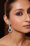 Shop_Vivinia By Vidhi Mehra_Green Zari, Stones Geometric Embellished Dangler Earrings _at_Aza_Fashions