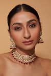 Vivinia By Vidhi Mehra_Red Pearls, Beads, Piping Kundan Embellished Floral Choker Set _Online_at_Aza_Fashions