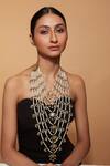 Shop_Vivinia By Vidhi Mehra_Green Kundan Studded Floral Multi-layer Necklace _at_Aza_Fashions