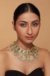 Buy_Vivinia By Vidhi Mehra_Gold Plated Metallic Thread, Beads, Pearls Floral Half-moon Kundan Choker Set _at_Aza_Fashions