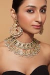 Shop_Vivinia By Vidhi Mehra_Gold Plated Metallic Thread, Beads, Pearls Floral Half-moon Kundan Choker Set _at_Aza_Fashions