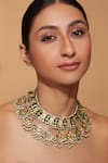 Buy_Vivinia By Vidhi Mehra_Gold Plated Metallic Thread, Beads, Pearls Floral Half-moon Kundan Choker Set _Online_at_Aza_Fashions