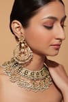 Shop_Vivinia By Vidhi Mehra_Gold Plated Metallic Thread, Beads, Pearls Floral Half-moon Kundan Choker Set _Online_at_Aza_Fashions