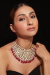 Shop_VIVINIA by Vidhi Mehra_Red Kundan Cluster Embellished Choker _at_Aza_Fashions