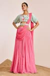 Buy_Suruchi Parakh_Pink Georgette Crepe Embroidered Sequin Butti Lehenga Saree With Printed Blouse _at_Aza_Fashions