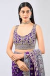 Buy_Rabani & Rakha_Purple Georgette Embroidered Sequin U-neck Nabai Saree Set _Online_at_Aza_Fashions