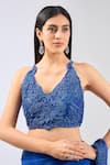 Buy_Rabani & Rakha_Blue Chiffon Embroidered Lace Work V-neck Sairra Pre-draped Saree With Blouse _Online_at_Aza_Fashions