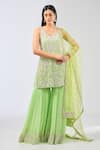 Buy_Rabani & Rakha_Green Georgette Embroidered Pearls V-neck Ayat Kurta Gharara Set _at_Aza_Fashions