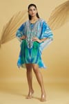 Buy_Khwaab by Sanjana Lakhani_Multi Color Georgette Digital Printed Floral Plunge V Neck Kaftan 