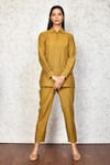 Buy_Khwaab by Sanjana Lakhani_Yellow Cotton Woven Geometric Spread Collar Shirt And Pant Set 