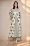 Buy_Khwaab by Sanjana Lakhani_Beige Cotton Print Floral Butti Round Neck A-line Kurta With Palazzo _at_Aza_Fashions