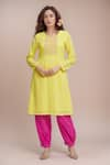 Buy_Khwaab by Sanjana Lakhani_Yellow Mul Cotton Embroidered Thread Placed Mirrorwork Kurta With Salwar Pant _at_Aza_Fashions