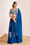 Buy_Suruchi Parakh_Blue Georgette Embroidery Sequin Cutwork Floral Placement Lehenga Set _at_Aza_Fashions