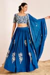 Buy_Suruchi Parakh_Blue Georgette Embroidery Sequin Cutwork Floral Placement Lehenga Set _Online_at_Aza_Fashions