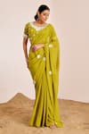 Buy_Suruchi Parakh_Green Georgette Embroidery Mirror Leaf Neck Work Saree With Blouse _at_Aza_Fashions