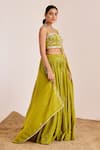 Suruchi Parakh_Green Georgette Embroidery Sequin Sweetheart Neck Lehenga Set _at_Aza_Fashions