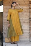 Shop_Label Kinjal Modi_Yellow Chanderi Tissue Plain Round Neck Dual Tone Tunic With Pant _at_Aza_Fashions