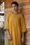 Label Kinjal Modi_Yellow Chanderi Tissue Plain Round Neck Dual Tone Tunic With Pant _Online_at_Aza_Fashions