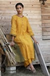 Shop_Label Kinjal Modi_Yellow Chanderi Tissue Plain Round Neck Dual Tone Tunic With Pant _Online_at_Aza_Fashions