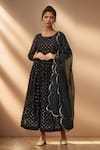 Buy_Samyukta Singhania_Black Faux Georgette Lining Cotton Embroidery Jaal Anarkali With Dupatta _at_Aza_Fashions