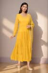 Buy_Samyukta Singhania_Yellow Faux Georgette Lining Cotton Fleur Tiered Anarkali With Dupatta _at_Aza_Fashions