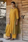 Buy_Label Kinjal Modi_Yellow Chanderi Tissue Plain Round Neck Dual Tone Tunic With Pant 